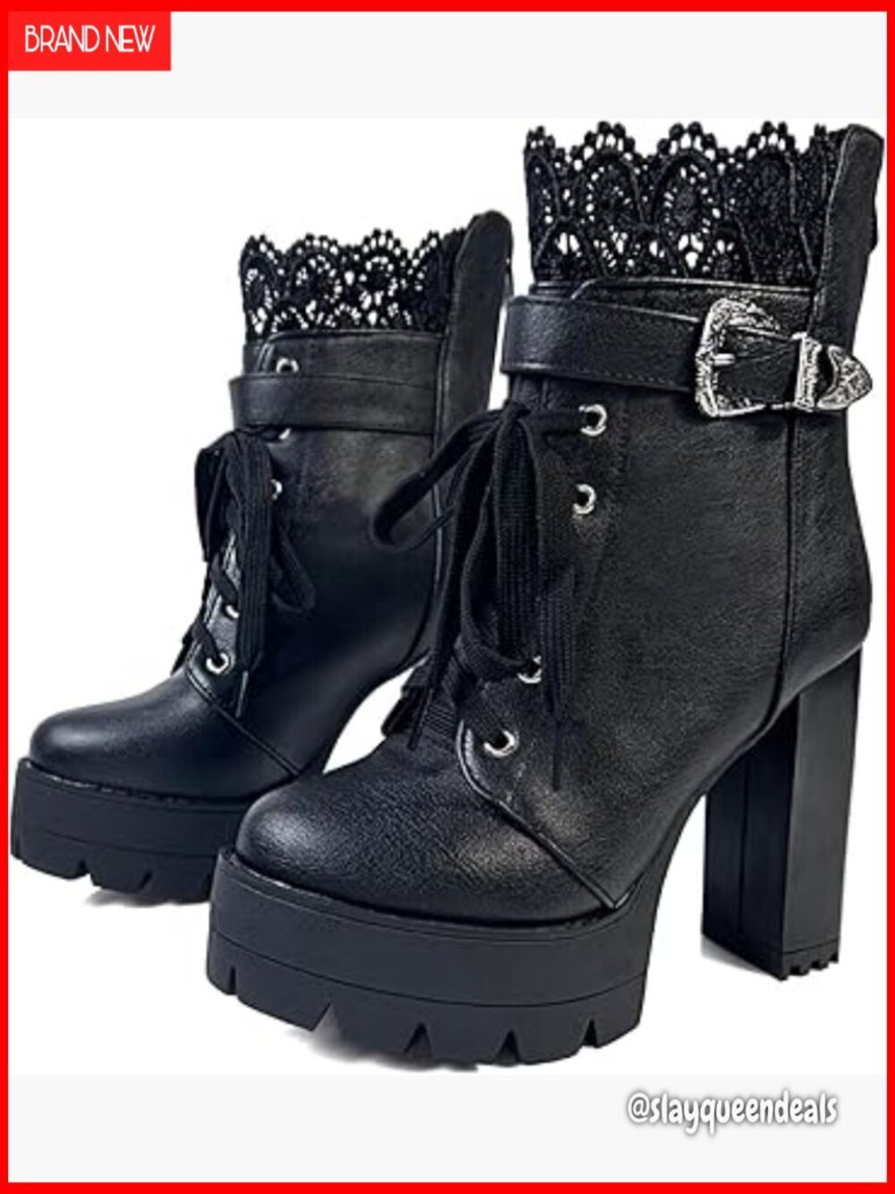 Chunky Heel Platform Ankle Boots Lace Up Zipper Gothic Style Shoes